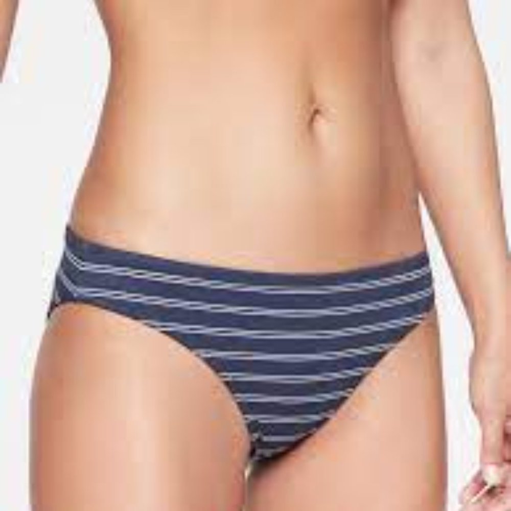 Athleta Piha Reversible Swim Bikini Bottom Navy Blue Striped Large - Picture 1 of 9